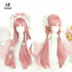 Baby Pink Hair, Pastel Wig, Pink Wigs, Kawaii Wigs, Pelo Anime, Anime Wigs, Long Hairstyle, Tutorial Ideas, Kawaii Hairstyles