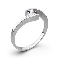 a white gold ring with a single diamond