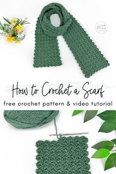 the crochet scarf pattern is shown with text overlay