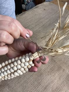 a person is cutting corn on the cob