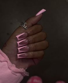 Brats Inspired Nails, Pink On Pink Acrylic Nails, Pink Base Nails With Design, Medium Long Nail Designs, Baby Pink Birthday Nails, Light Pink Tip Nails, Pink 90s Nails, Different Shape Nails, Pretty Pink Nails Acrylic