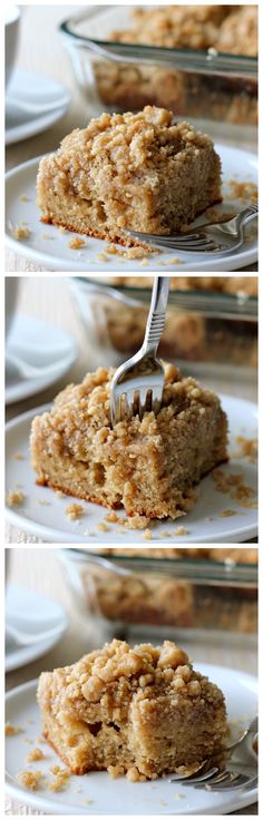 a piece of cake on a plate with a fork stuck in it and the rest of the cake is being eaten