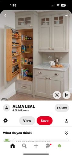 an image of a kitchen with lots of cupboards and drawers on it's side