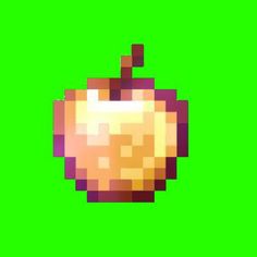 an apple pixeled on green screen with the background in shades of red and yellow