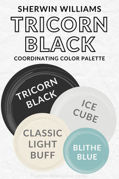 three different types of black, white and blue labels with the names of each product