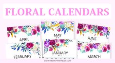 the floral calendars are on display in front of a pink background