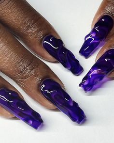 Textured Nail Art Designs, Purple Jelly Nails Acrylic, Jelly Purple Nails, Clear Purple Nails, Jelly Nails Purple, Jelly Blue Nails, Purple And Blue Nails Designs, Purple Design Nails, Purple Jelly Nails