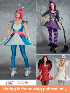 four different costumes are featured in this ad for the sewing pattern book, listing is for sewing patterns only