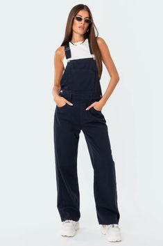 PRODUCT INFO Overalls Wide Leg Silver Hardwear Pockets Belt loops 100% Cotton Model wears size S Model height is 5'7 Item care: Wash with similar color Flame Socks, Dark Navy Blue Color, Cherry Drop Earrings, Jean Overalls, Claw Hair Clips, Denim Overalls, Dark Navy Blue, Navy Blue Color, Wide Leg Denim