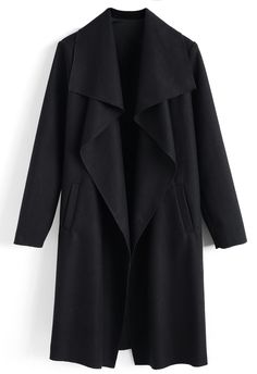 - Wide lapel  - Open front  - Sash accompanied  - Side pockets inserted  - Half lined  - 60% Wool, 40% Polyester  - Hand wash/Dry clean      Size(cm)Length    Bust    Shoulder   Sleeves        Arms  XS                94            Free        34              56         31  S Rabato Coat, Navy Shawl, Waterfall Coat, Woolen Coat Woman, Navy Coat, Wool Coats, Longline Coat, Groom Dresses, Collar Coat