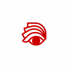 a red eye logo on a white background