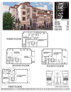 the floor plan for an apartment building with three floors and two stories, in different colors