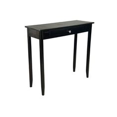 a small black table with one drawer on the top and two legs at the bottom