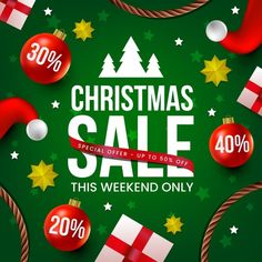 christmas sale poster with presents on green background