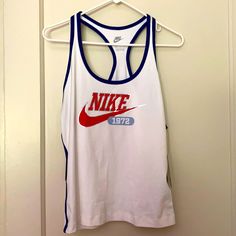 Nwt Nike White Tank Top Size: Xl Good Condition Never Worn Tags Attached Black Nike Shirt, Nike Running Shirt, Nike Tank Tops, Running Tank Tops, Yoga Activewear, Muscle Tank Tops, Blue Tank Top, Running Shirts, Running Tops