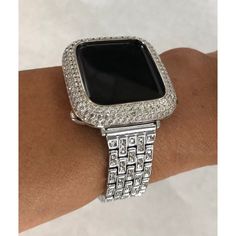 Fits the Apple Watch available for sizes 38,40,41,42,44 and 45mm in series 1,2,3,4,5,6,7 or SE Men's & Women's. This band feature inset Swarovski Crystals set in a high polish plated metal band with a fold over jewelry style clasp. It fits wrist sizes from 5.5"-8.1". Easy to remove links comes with tool and instructions Add a 14k white gold plated custom bezel cover with pave lab diamonds. Two bars on the back hold the watch firmly in place. Access to all buttons. PLEASE NOT THAT THIS LISTING HA Apple Watch Band Women, Apple Watch Bands Women, Ceramic Apple, Silver Lab, Apple Watch Accessories, Band Bracelet, Bezel Diamond, Apple Watch Band, Watches Jewelry