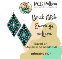 a pair of earrings with beaded designs on them and the words brick stitch earring pattern