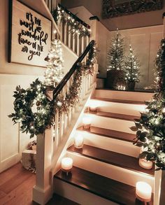 an instagram page with christmas lights on the stairs