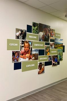 a wall with many different pictures on it