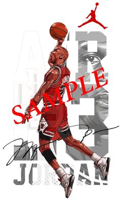 a drawing of a basketball player with the words sample on it's back side