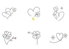 six different types of hearts and flowers