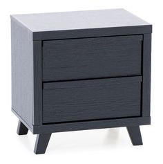 an image of a night stand that is made out of wood and has two drawers