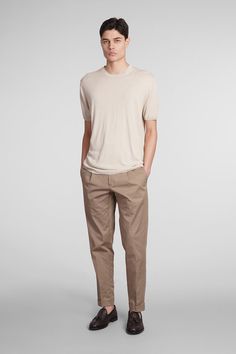 Oyster Pants in beige cotton, concealed front fastening, waist belt loops, pence, side pockets, flap back pockets, back patch, cuffed hem, 98% Cotton, 2% elastan, Made in Italy, Model is 1. 83 and wears size 31 Burberry Hat, John Lobb, Engineered Garments, Back Patch, Men's Collection, Luxury Boutique, Waist Belt, Loafer Shoes, Boat Shoes