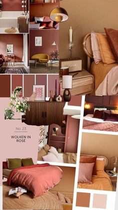 a collage of photos with pink and brown colors