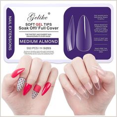 Gelike Soft Gel Full Cover Tips Kit for Soak Off Nail Extensions, 550 Pcs Clear Medium Almond Gelly Tips False Press on Nails Gelly Nail, Diy Salon, Salon Gifts, Medium Almond, False Nail