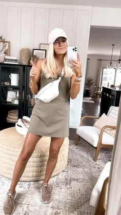 Workout Dresses Outfit, White Skirt Outfit Athletic, Dressed Up Activewear, Cute Sporty Outfits For Summer Casual, Athletic Dresses Sporty Chic, Tpc Outfits Women, Hot Weather Sporty Outfits, Summer Sporting Event Outfit, Professional Athleisure Outfits Summer