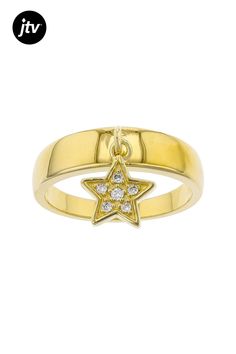 Bella Luce �� white diamond simulant 0.10ctw round, Eterno��� 18k yellow gold over sterling silver star ring. Measures approximately 0.75"L x 0.44"W and is not sizeable. The diamond equivalent weight is 0.06ctw. Silver Star Ring, Diamond Simulant, Star Ring, White Diamond, Cubic Zirconia, Yellow Gold, Sterling Silver, Ring, Yellow