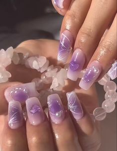 Jelly Nails Purple, Butterfly Nail Set, Purple Jelly Nails, Purple Butterfly Nails, Army Nails, Quinceanera Nails, Lilac Nails, Beauty Hacks Nails, Butterfly Nails