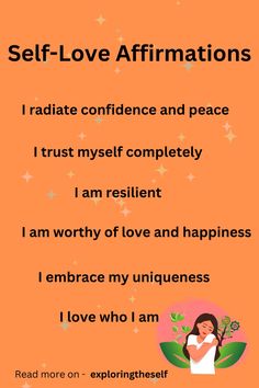 an orange poster with the words self love affirmations