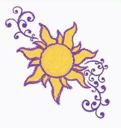 a drawing of a sun with swirls on it