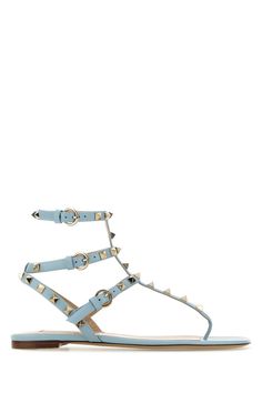 Light Blue Leather Rockstud Thong Sandals from Valentino Garavani Valentino Heels, Valentino Sandals, Mens Designer Shoes, Black Pumps Heels, Shop Light, Ankle Strap Pumps, Silver Shoes, Patent Leather Pumps, Blue Sandals