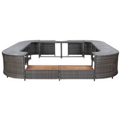 an outdoor patio furniture set with grey wicker