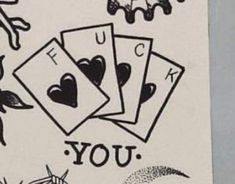 an image of playing cards with the words i love you written on them and animals