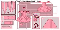 the instructions for how to make a pink dress with ruffles and flowers on it