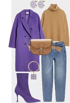 Casual Cute Fall Outfits, Outfits For Work Casual, Fall Outfits Plus Size, Purple Fashion Outfit, Peanut Butter Jelly Time, Purple Coat