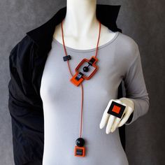 Check out this item in my Etsy shop https://www.etsy.com/listing/882316369/multi-design-orange-and-black-necklace Futuristic Jewelry, Hypoallergenic Necklace, Body Necklace, Big Necklace, Contemporary Necklace, Geometric Bracelet, Felt Jewelry, Modernist Jewelry, Minimal Jewelry