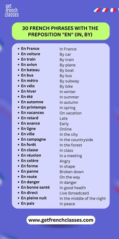 french phrases with the preposition ten in by