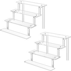 three glass shelves with metal brackets on each shelf and one shelf below the shelf is clear