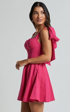 Girley Mini Dress - Bow Strap Dress in Pink Bow Strap Dress, Dress Bow, Strap Dress, Dress With Bow, Mini Dress, Pink