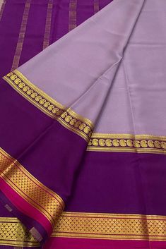 Exquisite Purple Handloom Mysore Crepe Silk Saree Mysore Silk Saree Blouse Designs, Phulkari Saree, Sambalpuri Saree, Gota Patti Saree, Shibori Sarees, Kanchi Sarees, Kantha Sarees, Saree Ideas, Crepe Silk Sarees