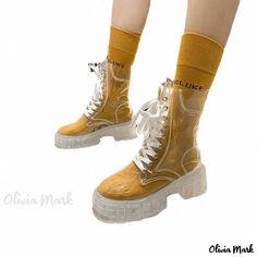 Olivia Mark - Crystal-Base Fashion Boots with Height Increase, Stylish Strap, Transparent Platform, Thick Sole, Jelly Short Boots, and Cool Summer Boots Jelly Boots, Unique Heels, Rough Heels, Height Increase, Summer Boots, Elegant High Heels, Crystal Shoes, Cool Summer, Pointed Toe Heels