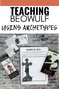 the front cover of teaching beowlf using archetys with an image of a cross on it