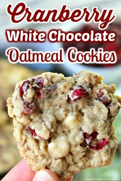 cranberry white chocolate oatmeal cookies with text overlay