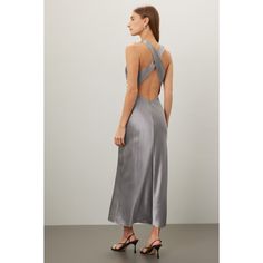 Grey satin (100% Silk). Shift. Sleeveless. Mock neck. Back zipper closure. Imported. Silver Slip Dress, Slip Dress Outfit, Sleeveless Mock Neck, Bold Accessories, Rent The Runway, Gowns Of Elegance, Closet Designs, Silk Dress, Mock Neck