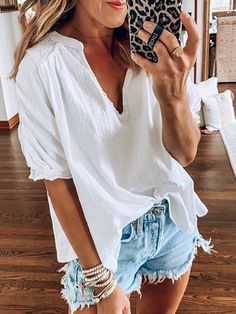 Casual Blouse Shirts, V Neck Shirts, White Top Women, Casual Tie, Shop Tops, Linen Shirt Dress, Tops Casual, Tops Online, Casual Tops For Women