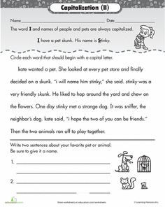 the worksheet for capitalization 1 with pictures and words to describe what they are